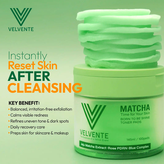 [Giftformom]Velvente Matcha PDRN Toner Pads (100 Sheets) | Hydrating & Soothing Korean Skincare with Peptides & Hyaluronic Acid | Helps Fade Dark Spots, Calm Redness, Smooth Uneven Skin & Support Acne-Prone Skin | Daily Skincare & Makeup Prep
