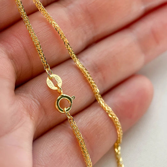 35-90Cm 1.5Mm 925 Sterling Silver Gold Color Chopin Chain Necklace Women Girls Italy Jewelry Kolye Collane Collier Ketting