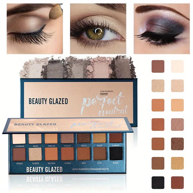 BEAUTY GLAZED 14 Colors Eyeshadow Palette Matte High Pigmentednude Color Waterproof Long Lasting Neutral Cream Makeup Palette