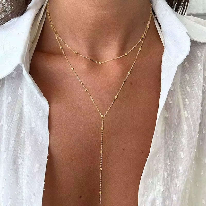 Stainless Steel Lariat Necklace Gold Plated, Dainty Long Necklace Laryered Necklaces for Women Girls, Y Shape Drop Pendant