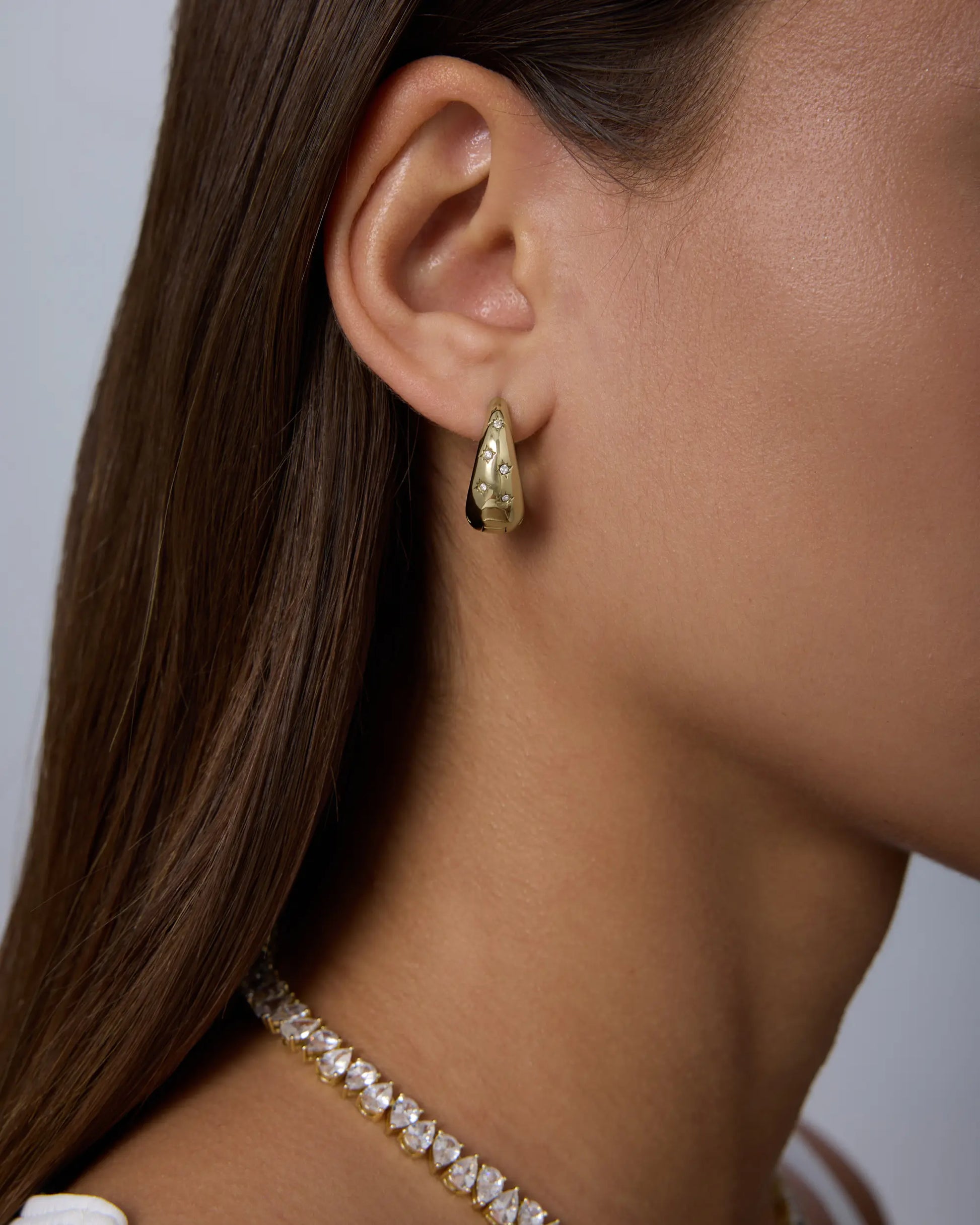 PAVOI Waterproof Chunky Hoop Earrings for Women - 14K Gold Plated Starbust Huggie Hoop Earrings with Cubic Zirconia - Stainless Steel Trendy Summer Jewelry