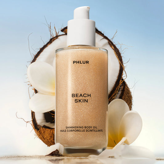 PHLUR Beach Skin Shimmering Body Oil - Sea Salt, Coconut Milk and Sandalwood - Ceramide-Rich Oils & Skin-Mimicking Lipids (4 Fl Oz)