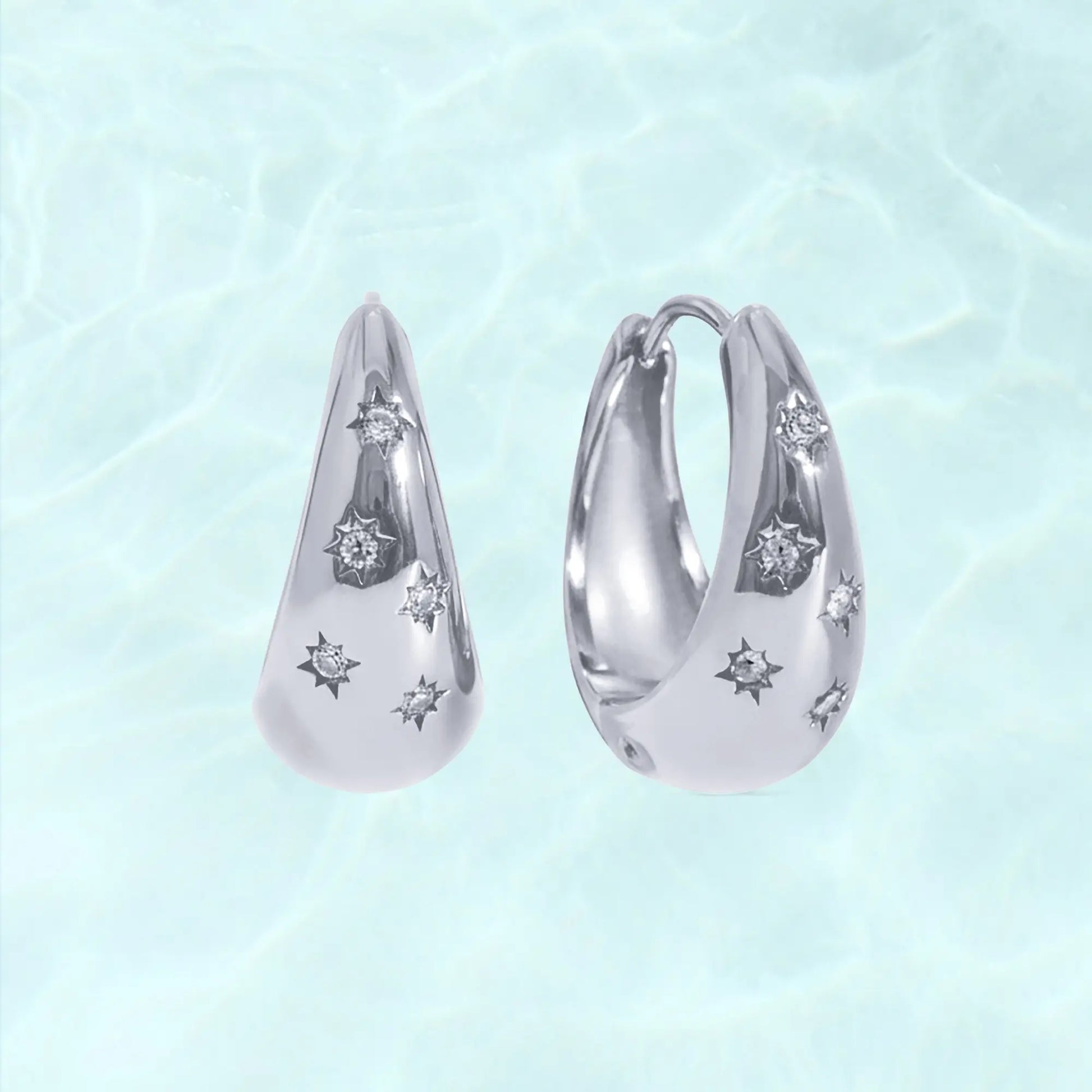 PAVOI Waterproof Chunky Hoop Earrings for Women - 14K Gold Plated Starbust Huggie Hoop Earrings with Cubic Zirconia - Stainless Steel Trendy Summer Jewelry