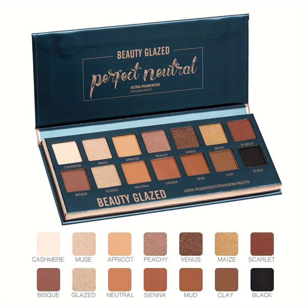 BEAUTY GLAZED 14 Colors Eyeshadow Palette Matte High Pigmentednude Color Waterproof Long Lasting Neutral Cream Makeup Palette