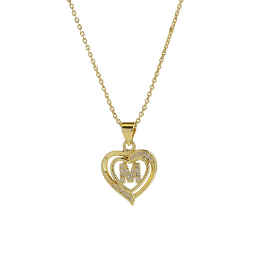 A-Z English Letter Initial Necklace 18K Gold Plated Necklace Micro Setting Zircon Heart Necklace for Women